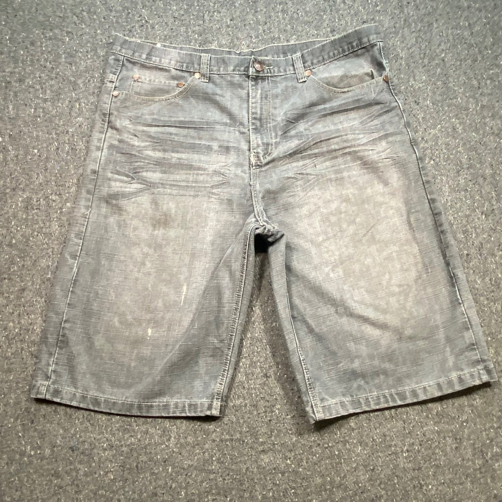 Brooklyn Xpress Denim Shorts Sz 40 Mens Gray Y2K Streetwear Fleur De Lis Baggy
